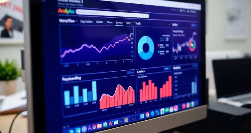 Close-up of a computer screen with website analytics.