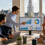Dashboard showing KPI-driven SEO retainer metrics for Belgian B2B SMEs