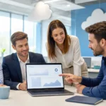 B2B team reviewing smart website maintenance offers on a laptop without in-house IT