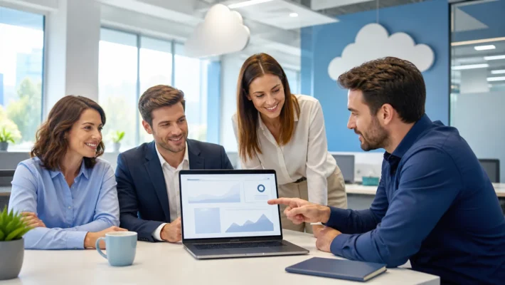B2B team reviewing smart website maintenance offers on a laptop without in-house IT